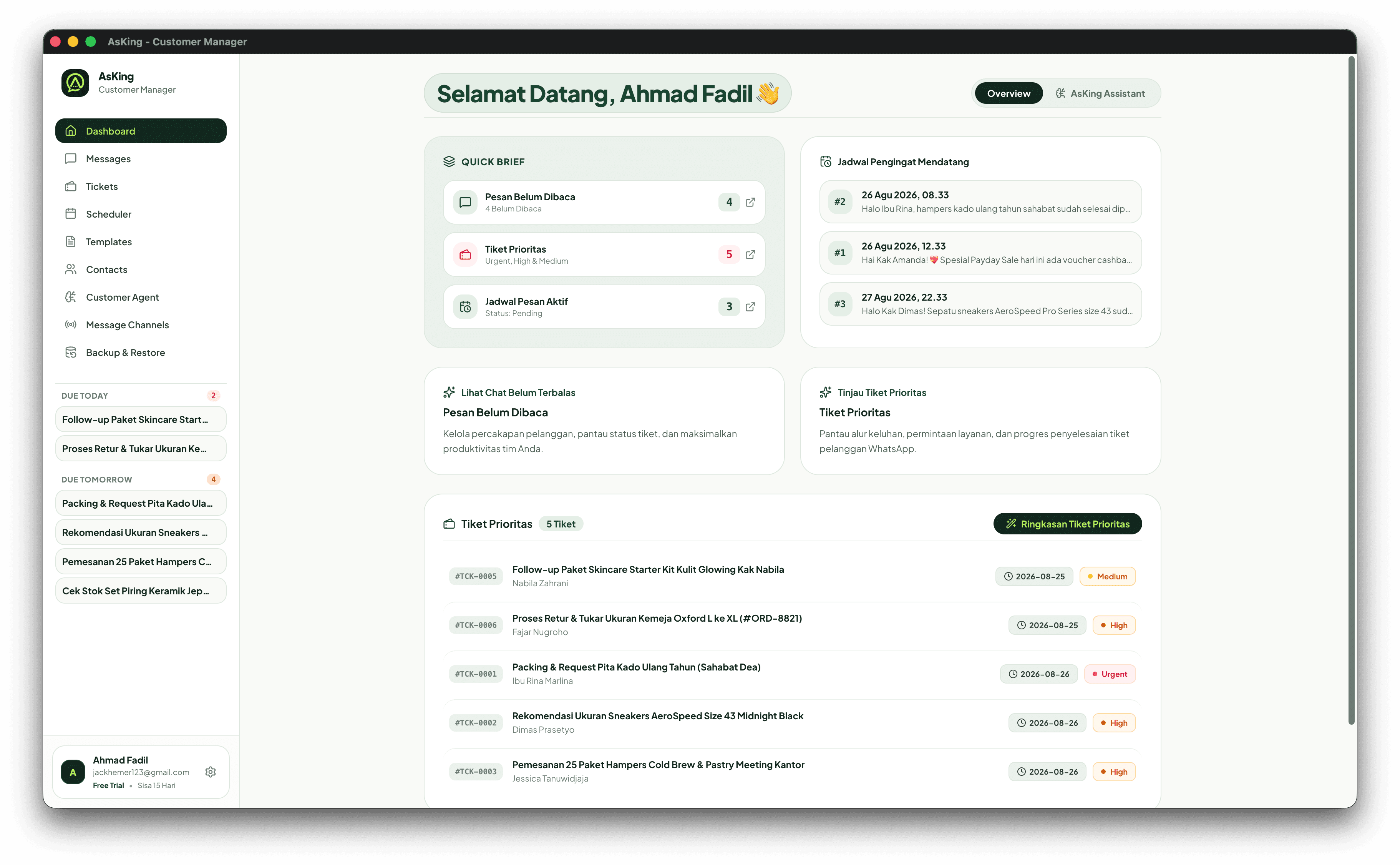 Dashboard Ringkasan & Operasional