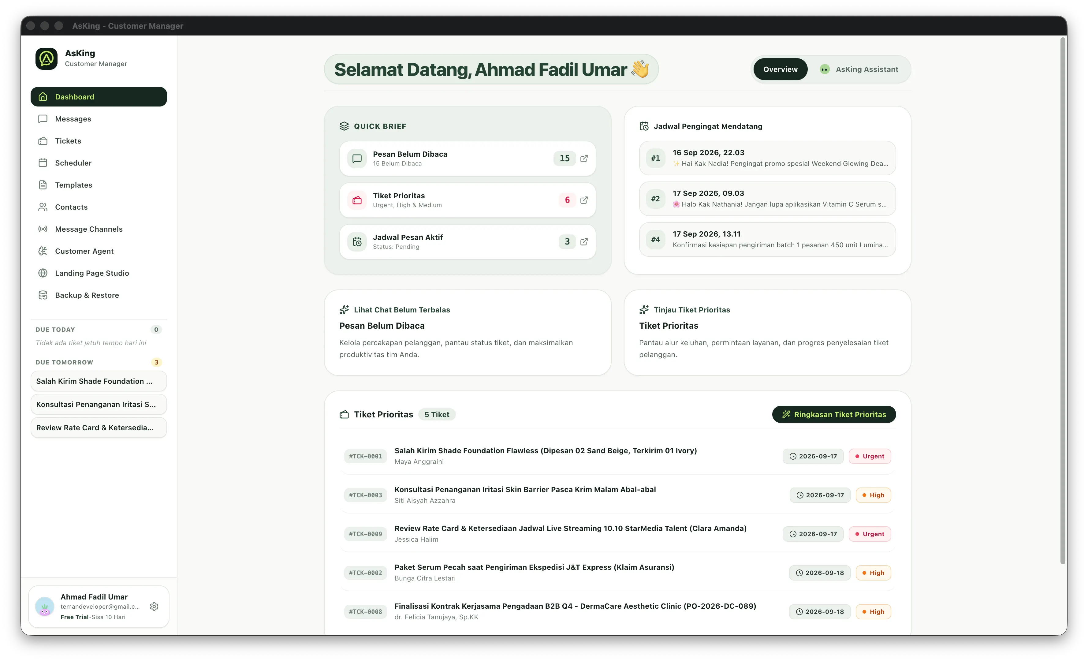 Dashboard Ringkasan & Operasional